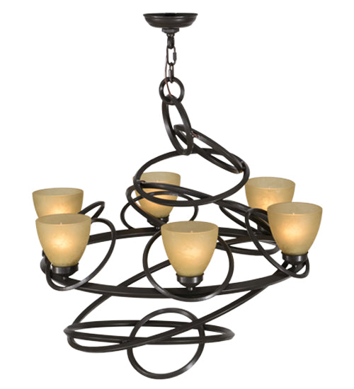 Meyda Lighting Anneau 29" 6-Light Timeless Bronze Chandelier With Beige Quartz Shade Glass