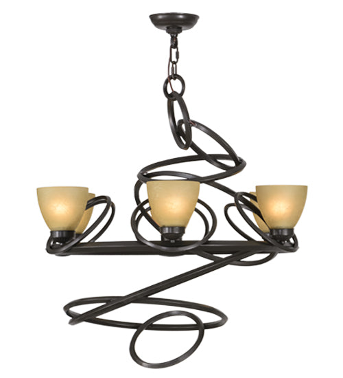 Meyda Lighting Anneau 29" 6-Light Timeless Bronze Chandelier With Beige Quartz Shade Glass