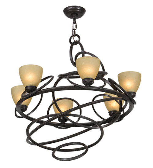 Meyda Lighting Anneau 29" 6-Light Timeless Bronze Chandelier With Beige Quartz Shade Glass