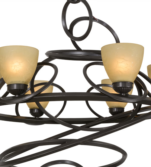 Meyda Lighting Anneau 29" 6-Light Timeless Bronze Chandelier With Beige Quartz Shade Glass