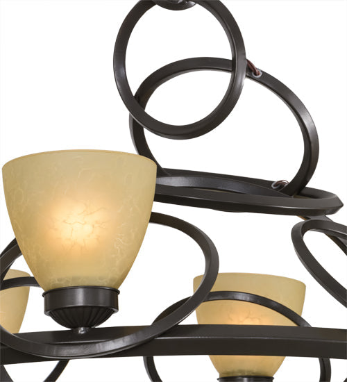 Meyda Lighting Anneau 29" 6-Light Timeless Bronze Chandelier With Beige Quartz Shade Glass