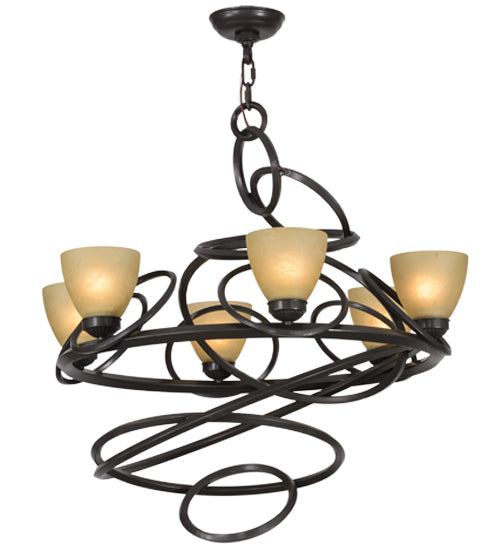 Meyda Lighting Anneau 29" 6-Light Timeless Bronze Chandelier With Beige Quartz Shade Glass