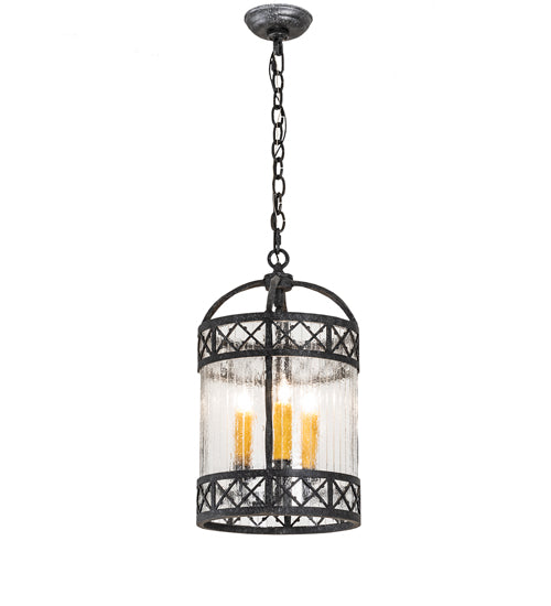 Meyda Lighting Antencio 12" 3-Light Gunmetal Pendant Light With Clear Seeded Shade Glass