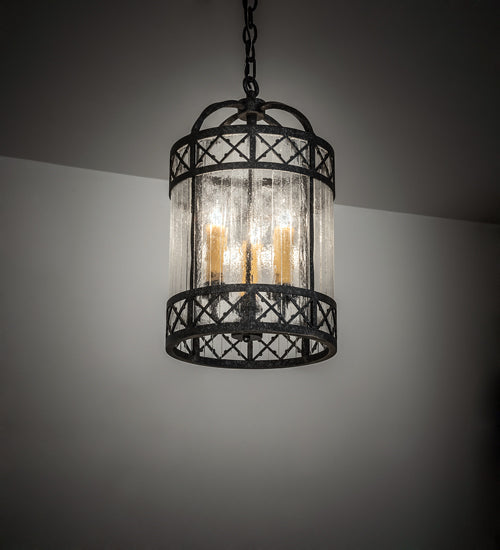 Meyda Lighting Antencio 12" 3-Light Gunmetal Pendant Light With Clear Seeded Shade Glass