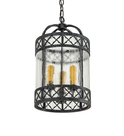 Meyda Lighting Antencio 12" 3-Light Gunmetal Pendant Light With Clear Seeded Shade Glass