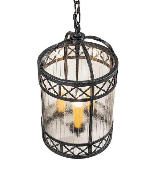 Meyda Lighting Antencio 12" 3-Light Gunmetal Pendant Light With Clear Seeded Shade Glass