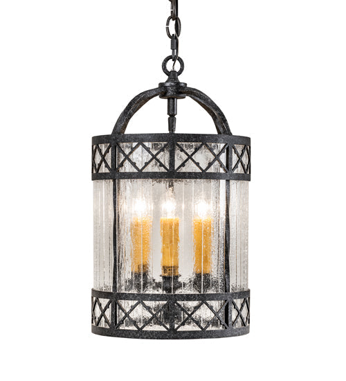 Meyda Lighting Antencio 12" 3-Light Gunmetal Pendant Light With Clear Seeded Shade Glass