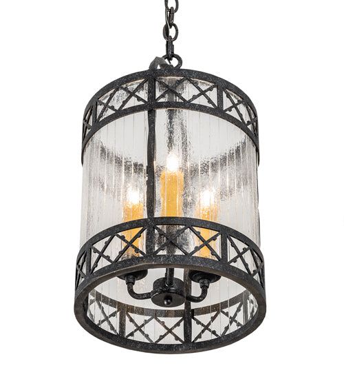 Meyda Lighting Antencio 12" 3-Light Gunmetal Pendant Light With Clear Seeded Shade Glass