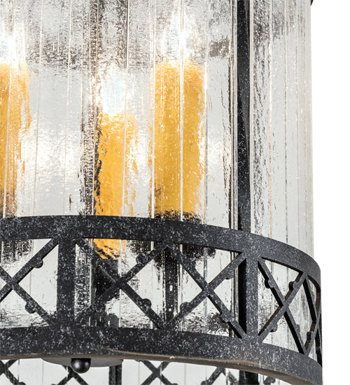 Meyda Lighting Antencio 12" 3-Light Gunmetal Pendant Light With Clear Seeded Shade Glass