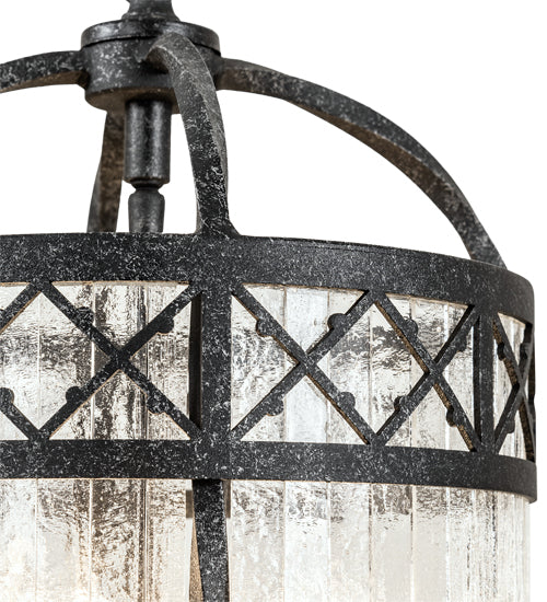 Meyda Lighting Antencio 12" 3-Light Gunmetal Pendant Light With Clear Seeded Shade Glass