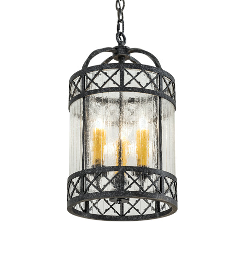 Meyda Lighting Antencio 12" 3-Light Gunmetal Pendant Light With Clear Seeded Shade Glass