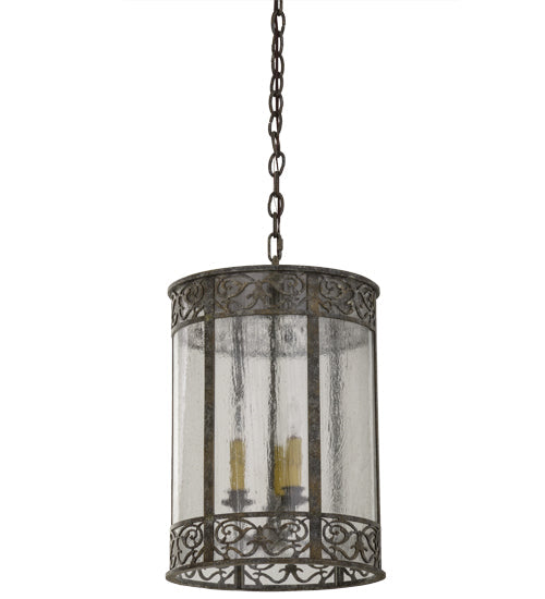 Meyda Lighting Antencio 14" 3-Light Ash Pendant Light With Clear Seeded Shade Glass
