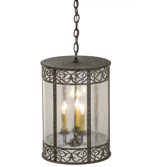 Meyda Lighting Antencio 14" 3-Light Ash Pendant Light With Clear Seeded Shade Glass