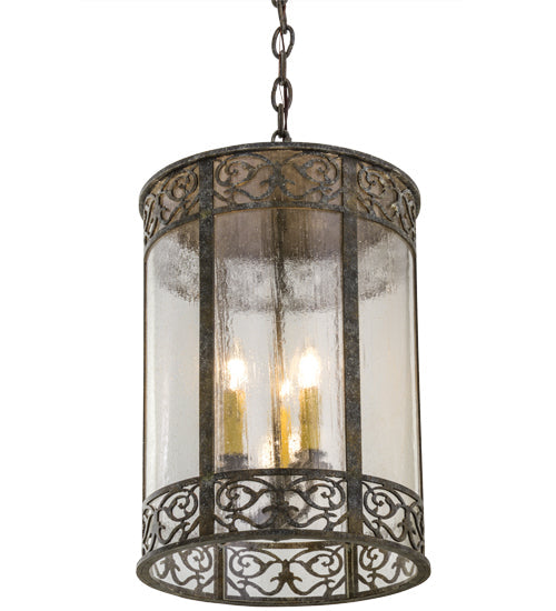 Meyda Lighting Antencio 14" 3-Light Ash Pendant Light With Clear Seeded Shade Glass