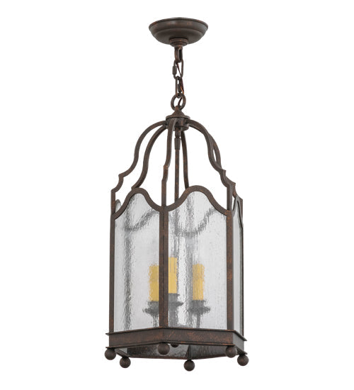 Meyda Lighting Antencio 155286 12" 3-Light Gilded Tobacco Pendant Light With Clear Seeded Shade Glass
