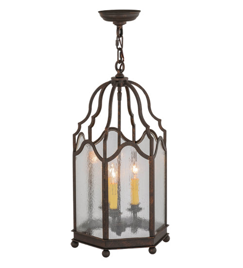 Meyda Lighting Antencio 155286 12" 3-Light Gilded Tobacco Pendant Light With Clear Seeded Shade Glass
