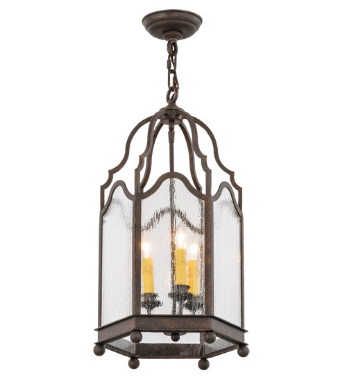 Meyda Lighting Antencio 155286 12" 3-Light Gilded Tobacco Pendant Light With Clear Seeded Shade Glass