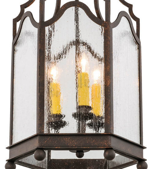 Meyda Lighting Antencio 155286 12" 3-Light Gilded Tobacco Pendant Light With Clear Seeded Shade Glass