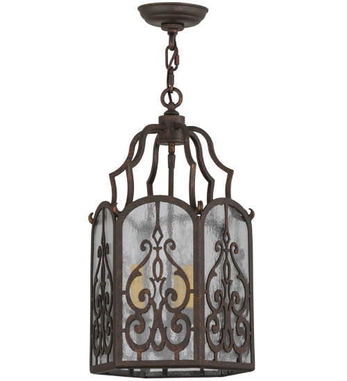 Meyda Lighting Antencio 155287 12" 3-Light Gilded Tobacco Pendant Light With Clear Seeded Shade Glass