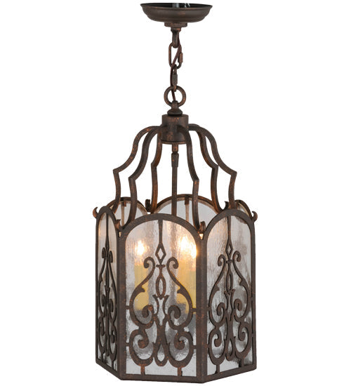 Meyda Lighting Antencio 155287 12" 3-Light Gilded Tobacco Pendant Light With Clear Seeded Shade Glass