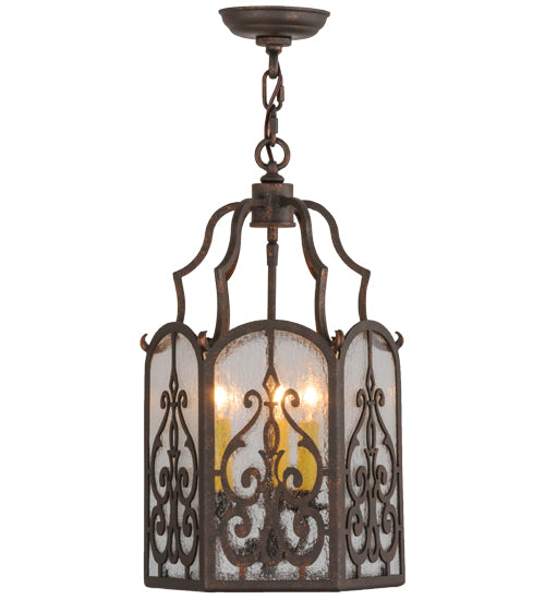 Meyda Lighting Antencio 155287 12" 3-Light Gilded Tobacco Pendant Light With Clear Seeded Shade Glass