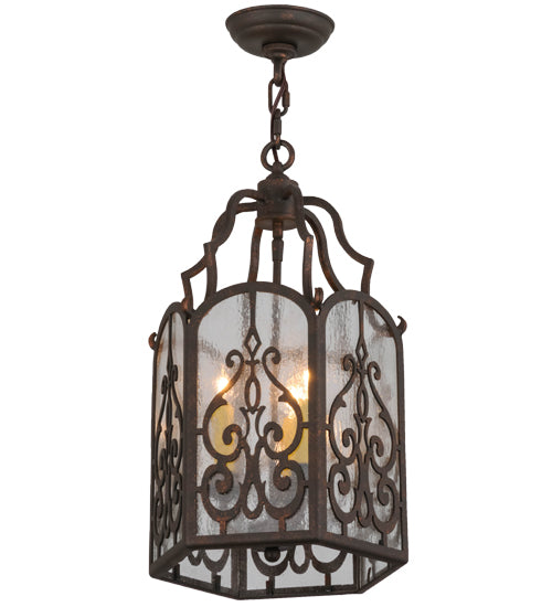 Meyda Lighting Antencio 155287 12" 3-Light Gilded Tobacco Pendant Light With Clear Seeded Shade Glass
