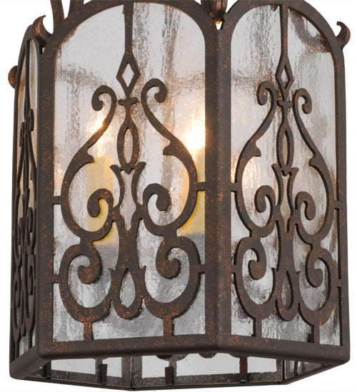 Meyda Lighting Antencio 155287 12" 3-Light Gilded Tobacco Pendant Light With Clear Seeded Shade Glass