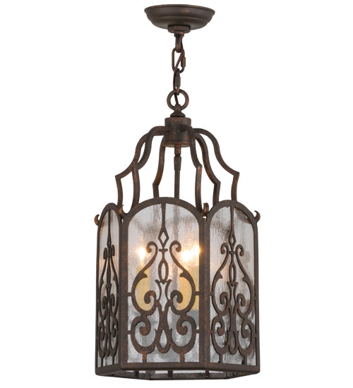 Meyda Lighting Antencio 155287 12" 3-Light Gilded Tobacco Pendant Light With Clear Seeded Shade Glass