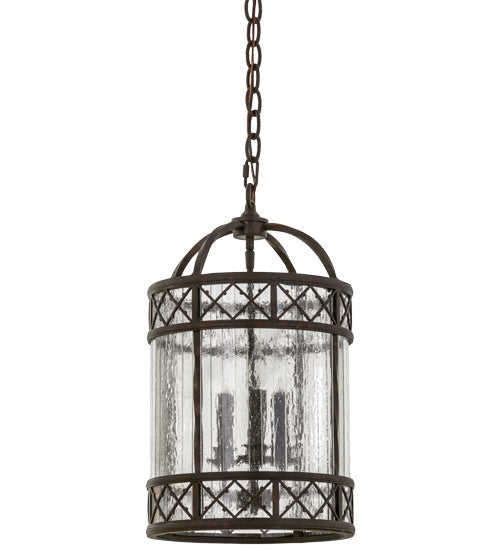 Meyda Lighting Antencio 155291 12" 3-Light Gilded Tobacco Pendant Light With Clear Seeded Shade Glass