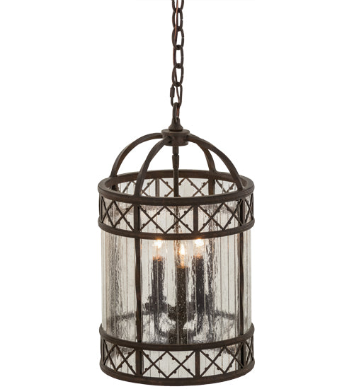 Meyda Lighting Antencio 155291 12" 3-Light Gilded Tobacco Pendant Light With Clear Seeded Shade Glass
