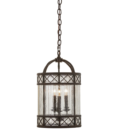 Meyda Lighting Antencio 155291 12" 3-Light Gilded Tobacco Pendant Light With Clear Seeded Shade Glass