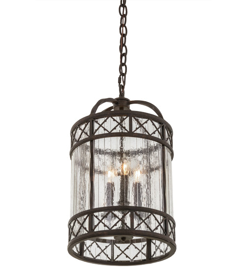 Meyda Lighting Antencio 155291 12" 3-Light Gilded Tobacco Pendant Light With Clear Seeded Shade Glass
