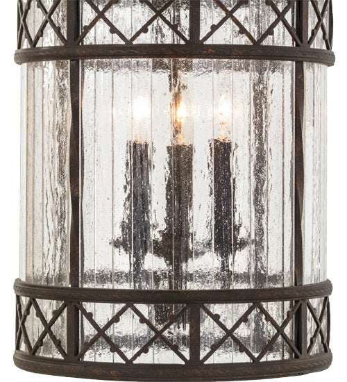 Meyda Lighting Antencio 155291 12" 3-Light Gilded Tobacco Pendant Light With Clear Seeded Shade Glass