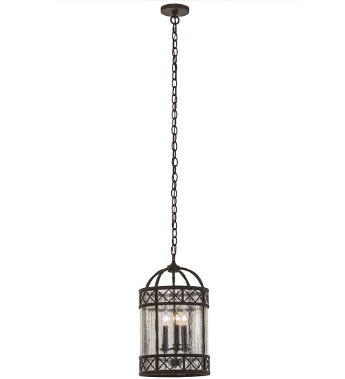 Meyda Lighting Antencio 155291 12" 3-Light Gilded Tobacco Pendant Light With Clear Seeded Shade Glass