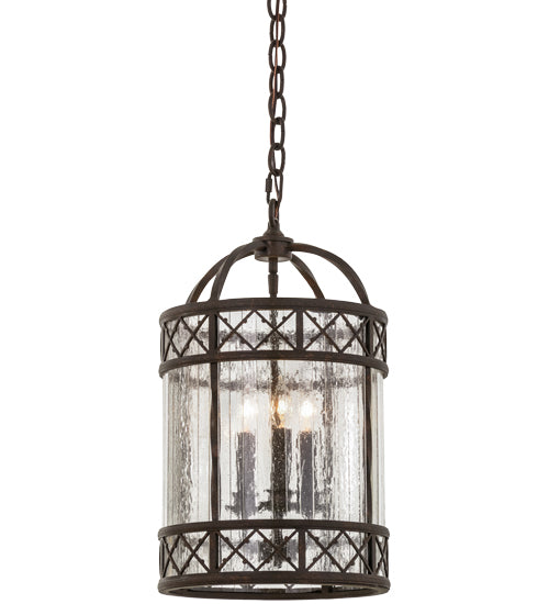 Meyda Lighting Antencio 155291 12" 3-Light Gilded Tobacco Pendant Light With Clear Seeded Shade Glass
