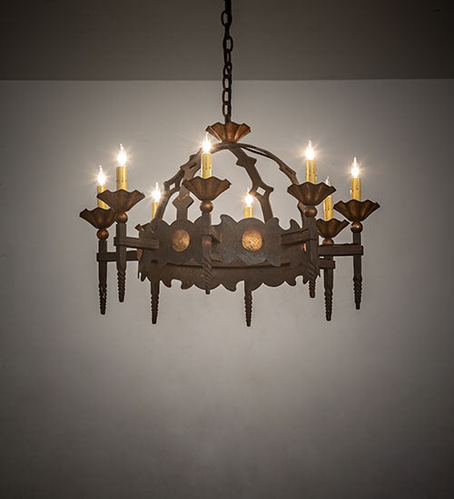 Meyda Lighting Antibes 28" 8-Light Gilded Tobacco Chandelier With Ivory Faux Candlelight