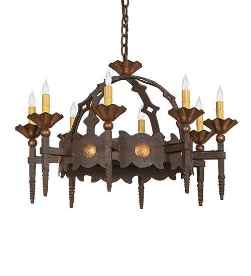 Meyda Lighting Antibes 28" 8-Light Gilded Tobacco Chandelier With Ivory Faux Candlelight