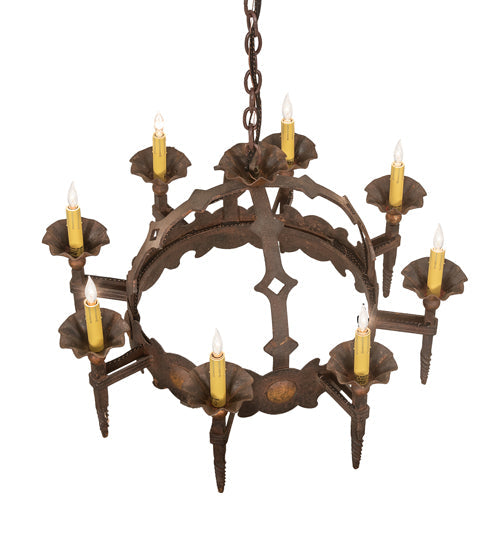 Meyda Lighting Antibes 28" 8-Light Gilded Tobacco Chandelier With Ivory Faux Candlelight