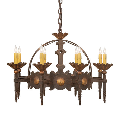 Meyda Lighting Antibes 28" 8-Light Gilded Tobacco Chandelier With Ivory Faux Candlelight