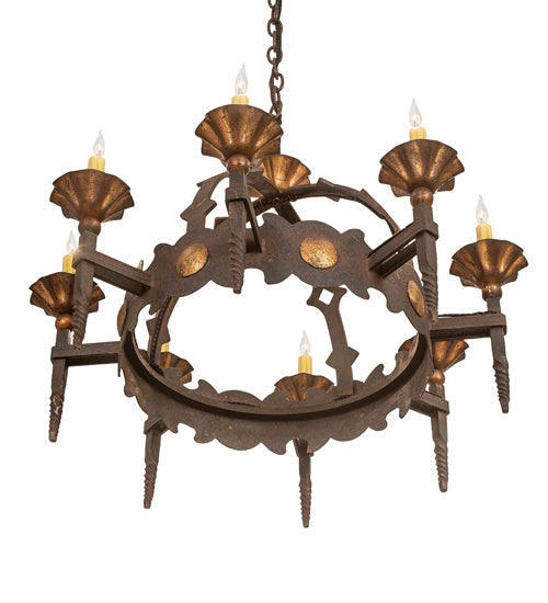 Meyda Lighting Antibes 28" 8-Light Gilded Tobacco Chandelier With Ivory Faux Candlelight