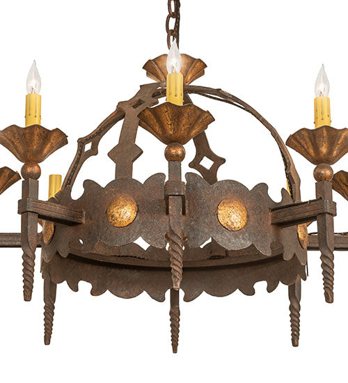 Meyda Lighting Antibes 28" 8-Light Gilded Tobacco Chandelier With Ivory Faux Candlelight