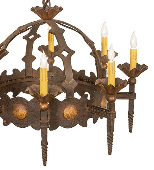 Meyda Lighting Antibes 28" 8-Light Gilded Tobacco Chandelier With Ivory Faux Candlelight