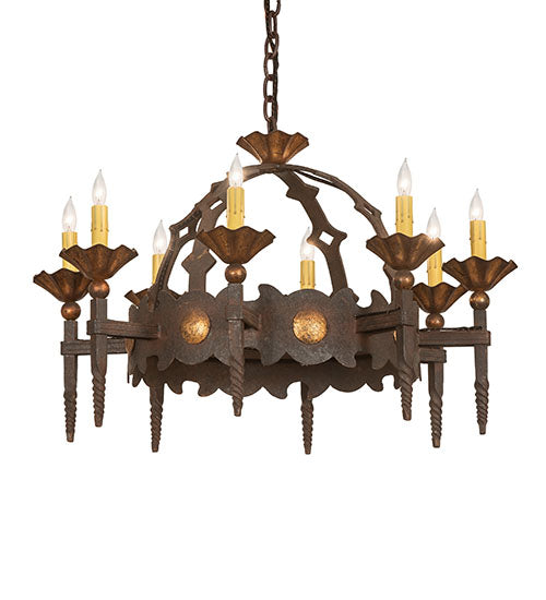 Meyda Lighting Antibes 28" 8-Light Gilded Tobacco Chandelier With Ivory Faux Candlelight