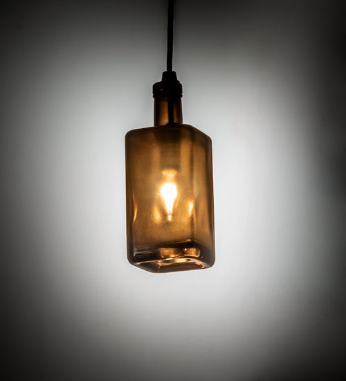 Meyda Lighting Antique 4" Solar Black Pendant Light With Amber Bottle Shade Glass