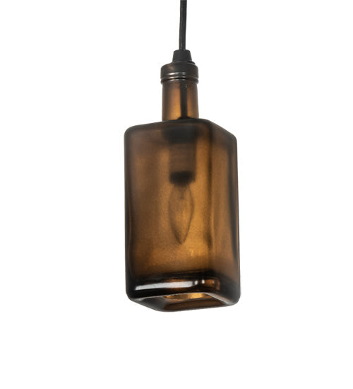 Meyda Lighting Antique 4" Solar Black Pendant Light With Amber Bottle Shade Glass