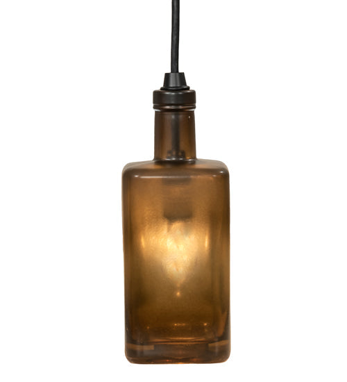 Meyda Lighting Antique 4" Solar Black Pendant Light With Amber Bottle Shade Glass