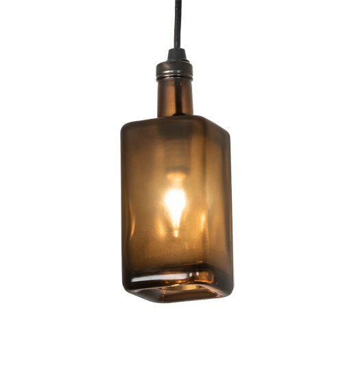 Meyda Lighting Antique 4" Solar Black Pendant Light With Amber Bottle Shade Glass