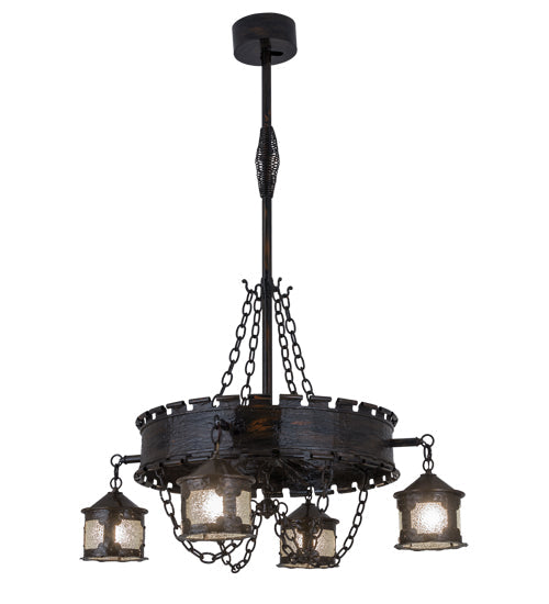 Meyda Lighting Antique Gothic 40" 4-Light Gothic Gold Chandelier With Clear Granite Shade Glass