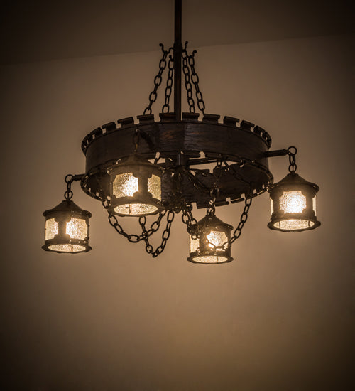 Meyda Lighting Antique Gothic 40" 4-Light Gothic Gold Chandelier With Clear Granite Shade Glass
