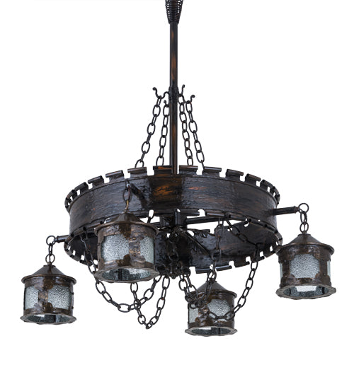 Meyda Lighting Antique Gothic 40" 4-Light Gothic Gold Chandelier With Clear Granite Shade Glass